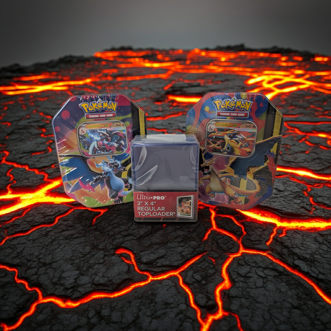 Oferta Lata Mega Charizard X & Y + 25 Toploader Ultra PRO