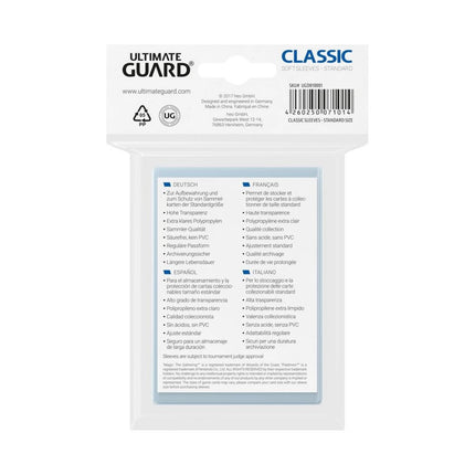 Fundas Classic Transparente Tamaño Standard 100 Ud 66x93mm | Ultimate Guard