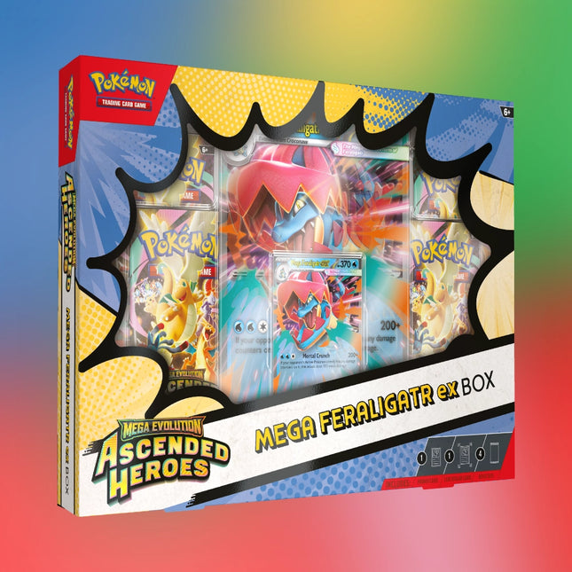 Caja Colección ex Ascended Heroes Mega Emboar, Feraligatr, Meganium | Inglés